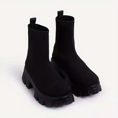 Women's Breathable Knit Platform Boots Slip On Combat Boots