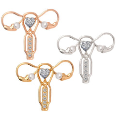 Pearl Crystal Uterus Brooch Feminine Health Pin for Doctors Nurses
