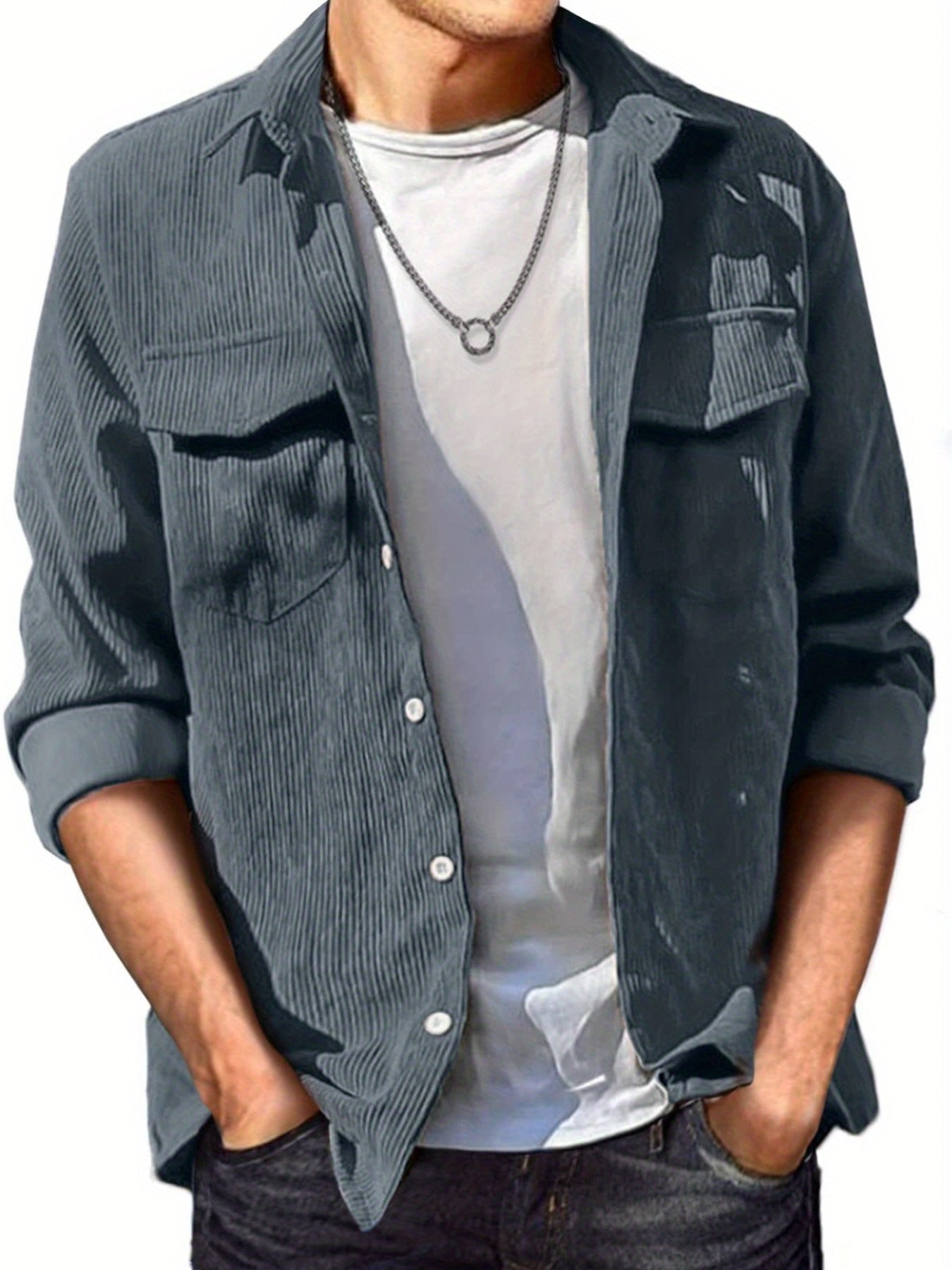 Men's Corduroy Button Long Sleeves Shirt Jacket