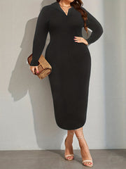 Women's Plus Solid Long Sleeve Hooded Slim Fit High Stretch Dress