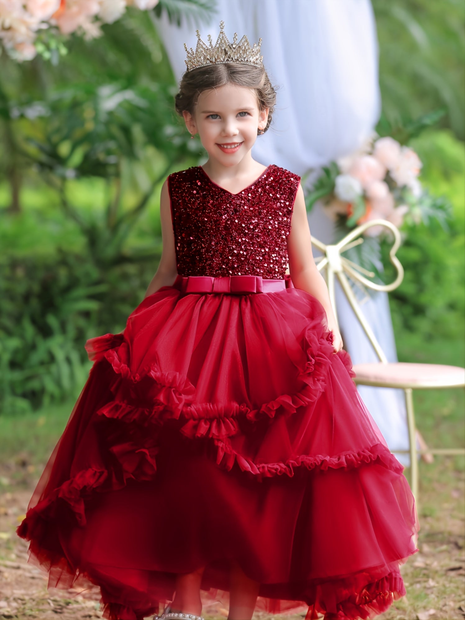Girls Sleeveless Sequins Princess Dress for Christmas Birthday Party