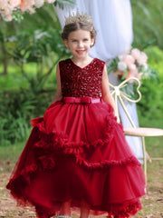 Girls Sleeveless Sequins Princess Dress for Christmas Birthday Party