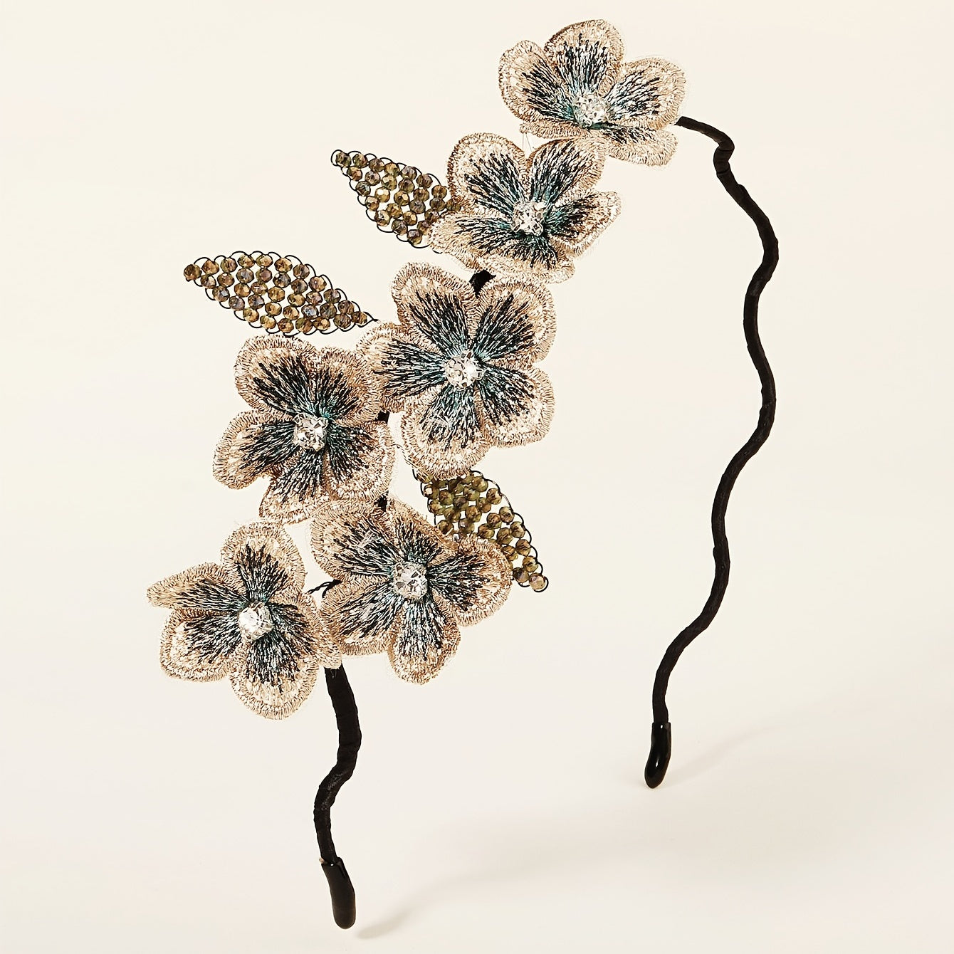 French Vintage Beaded Fabric Flower Headband