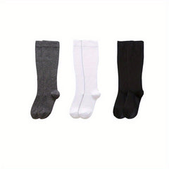 3 Pairs Solid Knee High Socks Women's Stockings