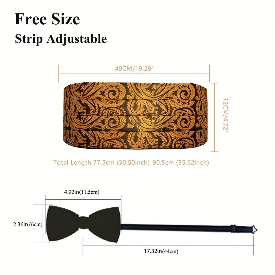 Barry Wang Men's Golden Cummerbund Bowtie Set Silk Paisley Floral