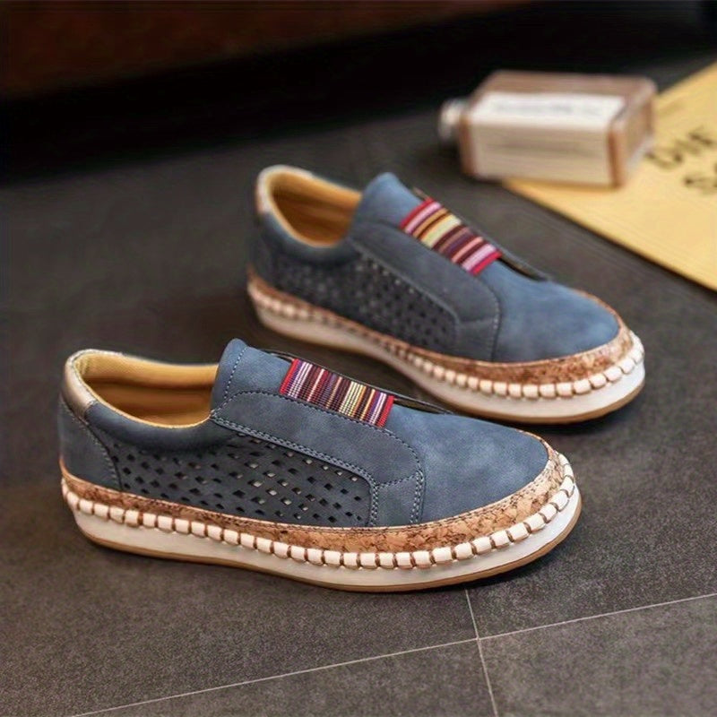 Women's Hollow Out Flat Shoes Breathable Round Toe Slip On Walking Shoes