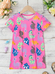 Toddler Girls Dinosaur Graphic T shirt Dress Party Kids Summer Clothes