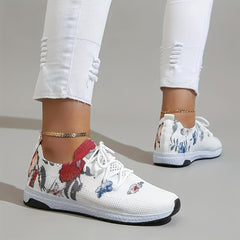 Floral Graphic Sock Sneakers Breathable Lace Up Running Shoes
