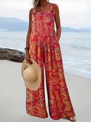 Graphic Print Wide Leg Jumpsuit Summer Sleeveless Casual Jumpsuit