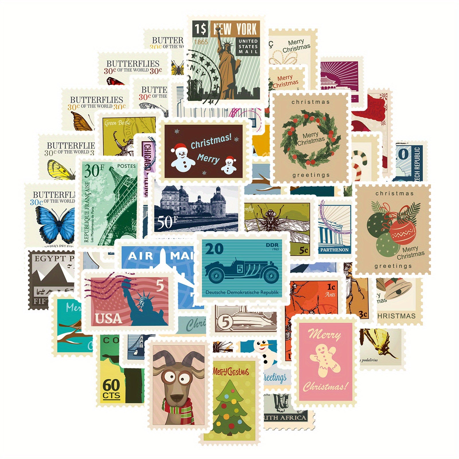 50pcs Vintage Stamp Stickers Set for Scrapbooking Journaling Planners