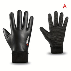 Waterproof PU Leather Cycling Gloves Winter Warm Sports Gloves