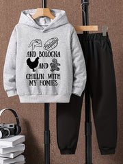 2pcs Chicken And Peanut Print Boys Hoodie Casual Long Sleeve Hooded S