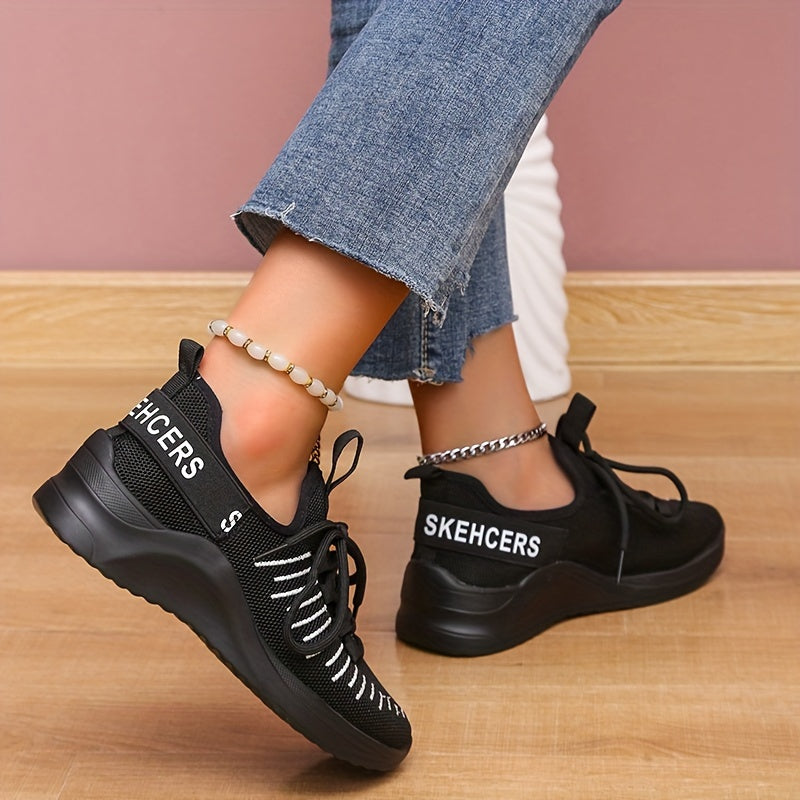 Women's Letter Stripe Athletic Running Shoes Lace up Mesh Sneakers
