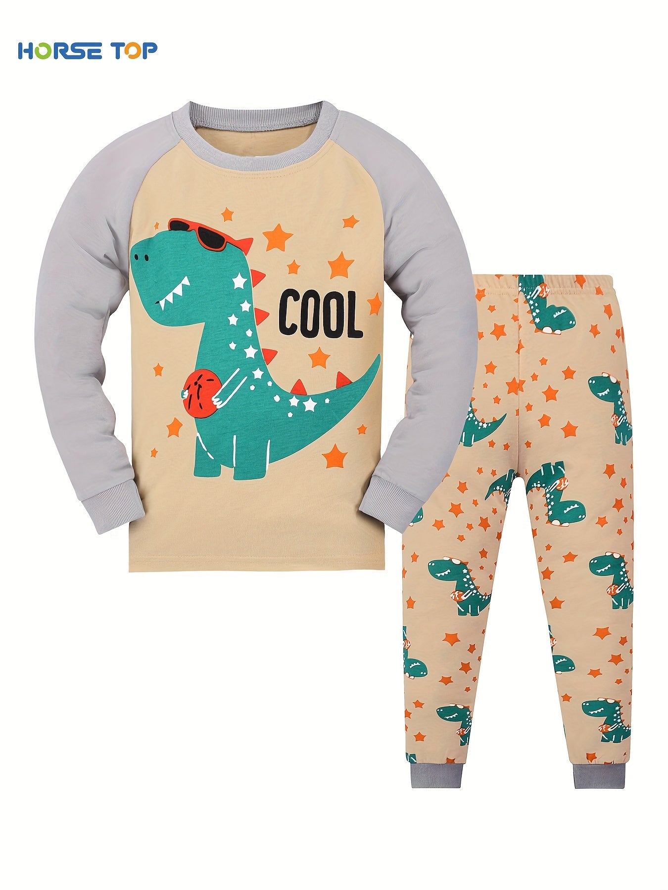 Kid's 2pcs Dino Print Pajama Set Top & Pants