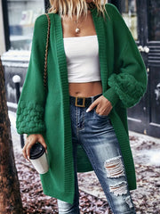 Solid Open Front Drop Shoulder Cardigan Long Sleeve