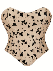 Butterfly Print Corset Bustier Tummy Control Lace Up Body Shaper