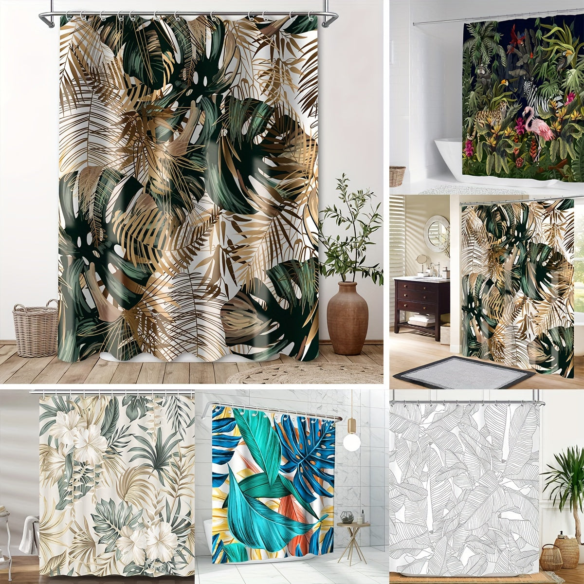 Tropical Leaves Plant Shower Curtain Fabric Shower Curtains For Bathroom