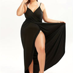 Solid Surplice Neck Maxi Wrap Dress