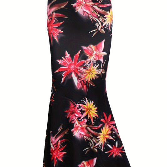 Retro Floral Print Maxi Mermaid Skirt