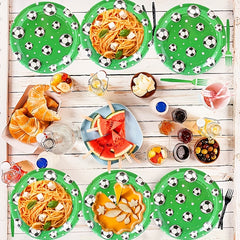 20pcs Soccer Party Plates And Napkins Set - Green Theme Tableware