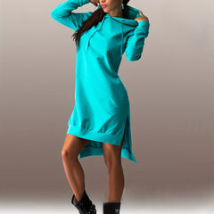 Solid Long Sleeve Hooded Sweatshirt Dress Plus Size