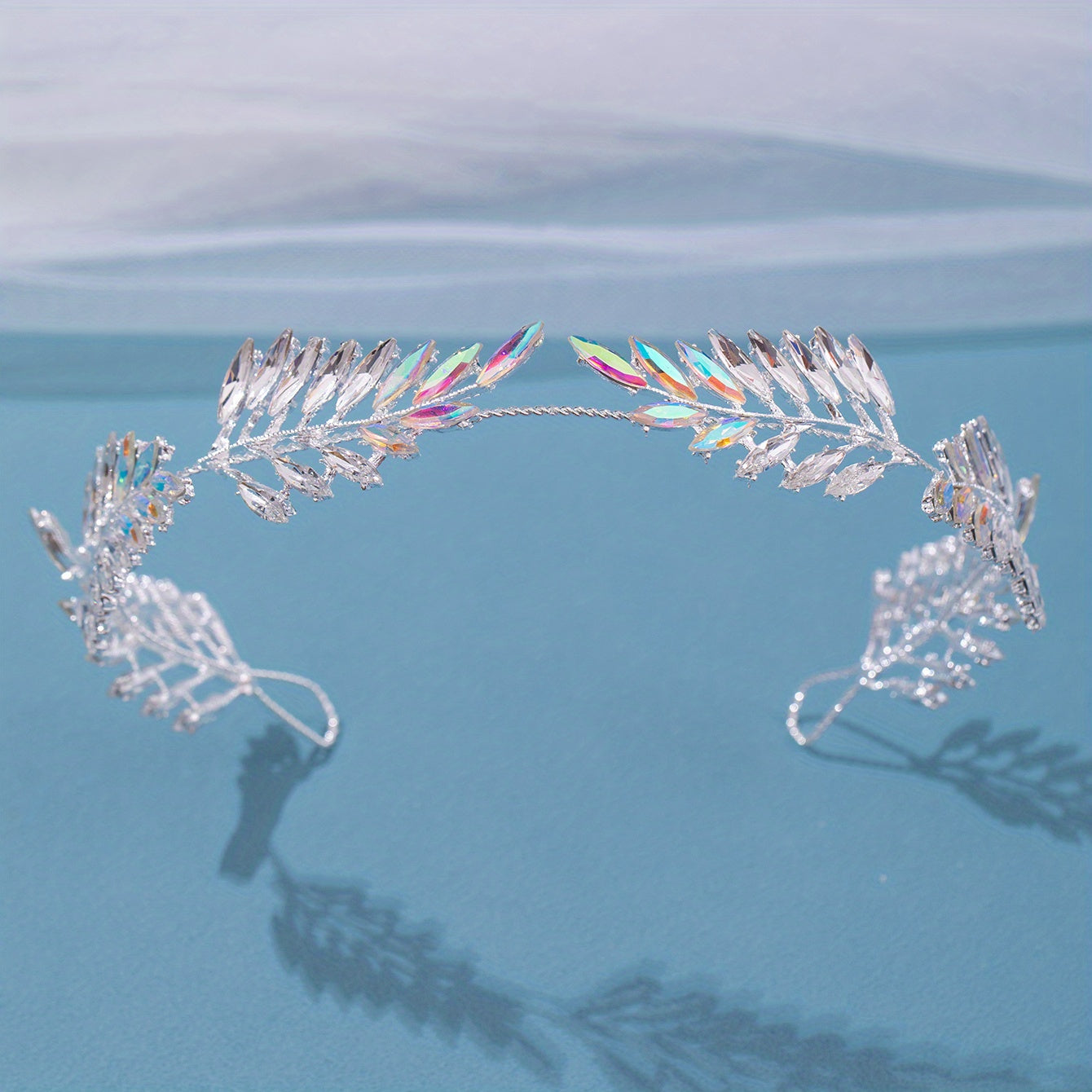 Baroque Rhinestone Colorful Leaf Crystal Headband Crown Bridal Headwear