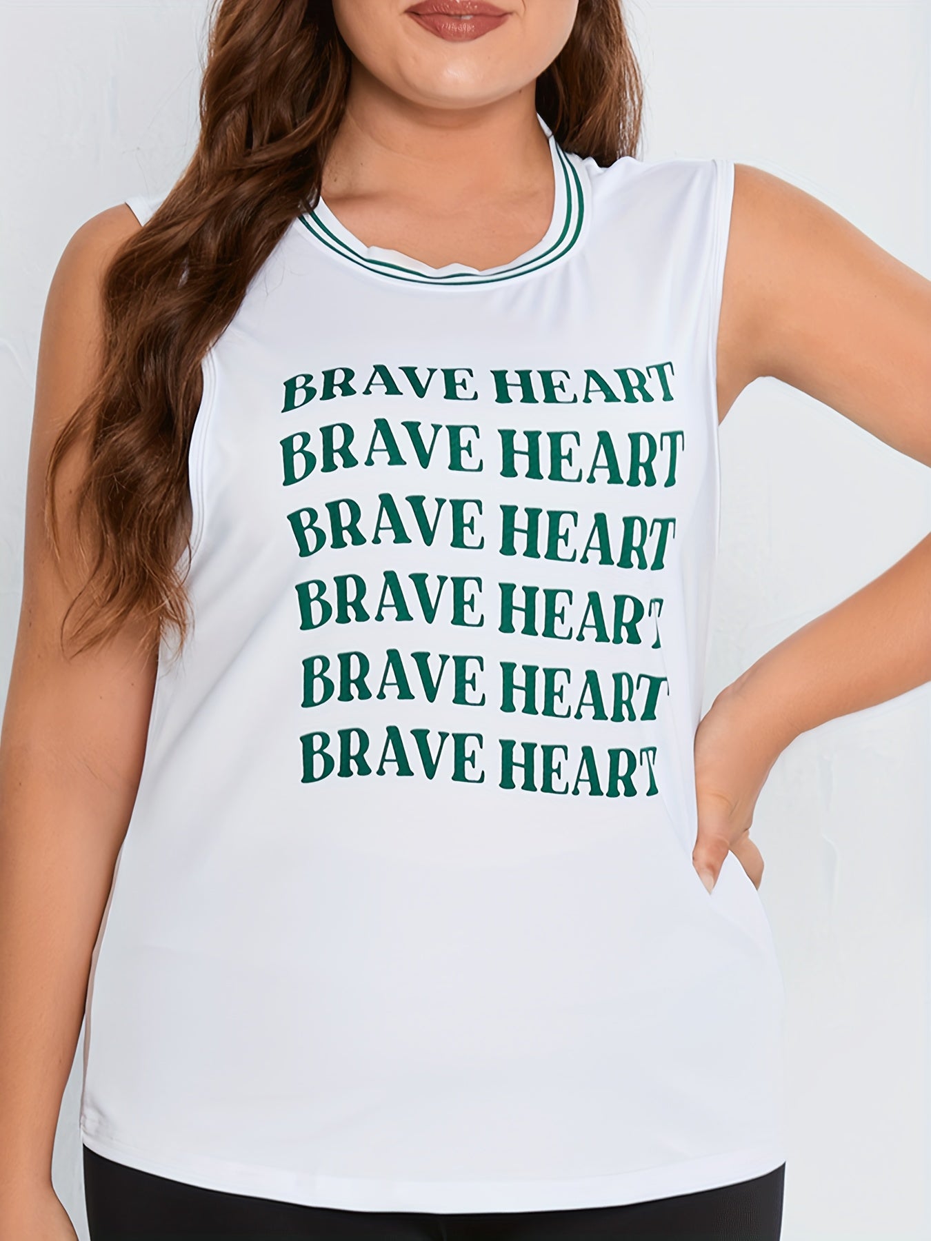 Women's Plus Size Sports Top Letter & Striped Print Fitness Tank