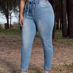 Casual Jeans Women's Plus Washed Elastic Drawstring Skinny