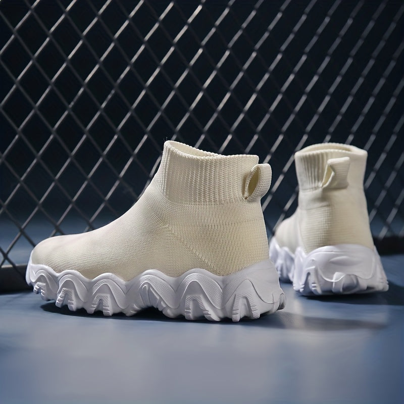 Girls Breathable Woven Sneakers Lightweight Anti Slip High Top Slip On Sneakers