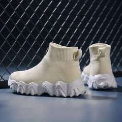 Girls Breathable Woven Sneakers Lightweight Anti Slip High Top Slip On Sneakers