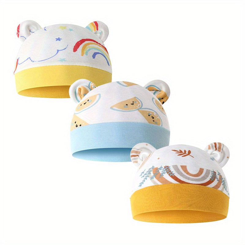 3pcs Bear Ears Infant Hats Baby Boy Girl Toddler Hats Beanie Cap