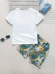 Boys Leaf Print Set Short Sleeve & Shorts Summer Style Casual Kids Clothes