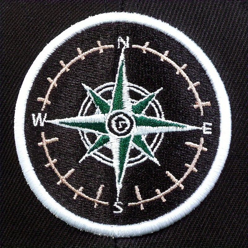 Compass Embroidered Baseball Cap Flat Bill Sun Hat Outdoor Fishing Hiking