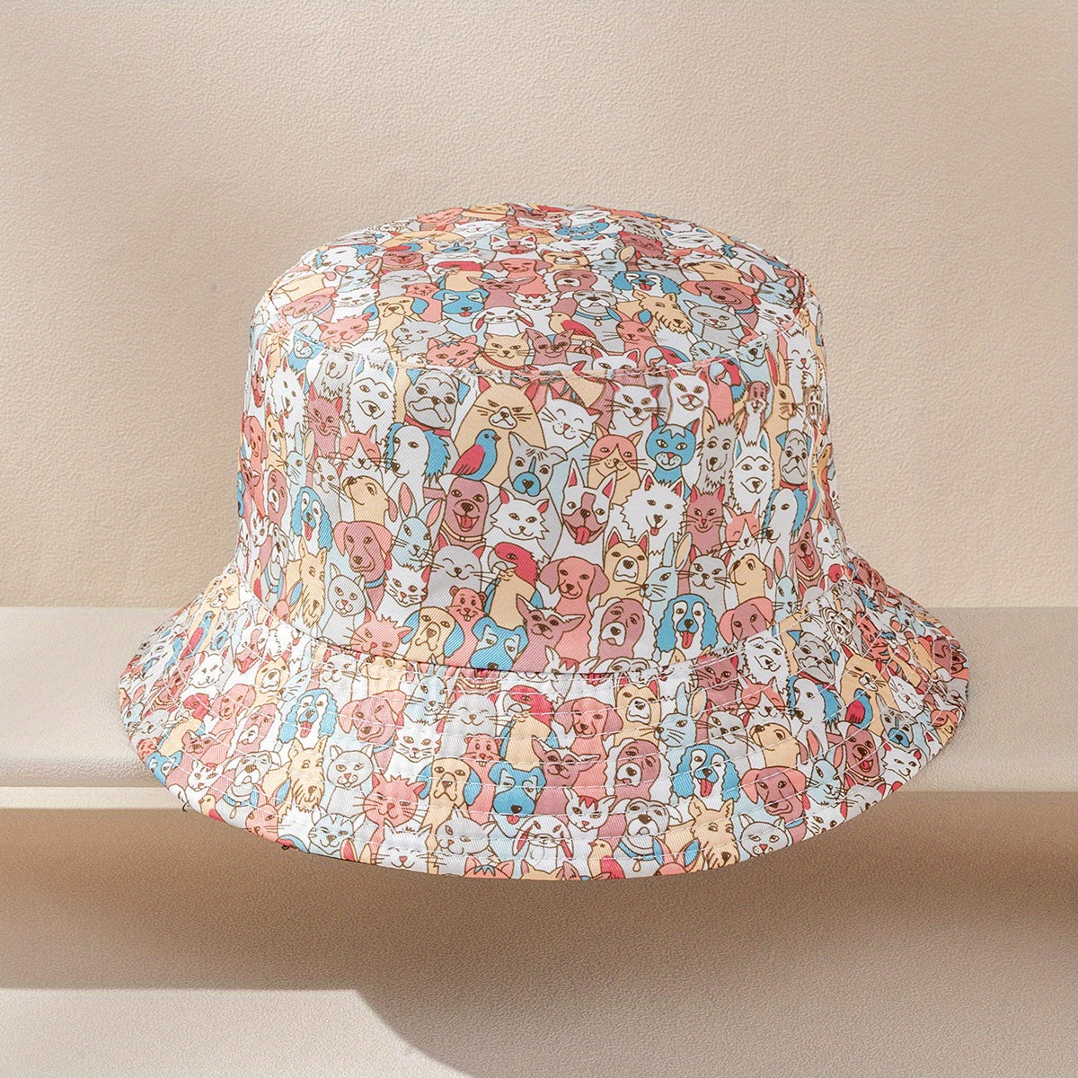 Pet Family Bucket Hat Dog Cat Rabbit Print Reversible Basin Hat Unisex Casual