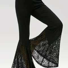 Lace Stitching Flared Leg Pants High Waist Solid Pants