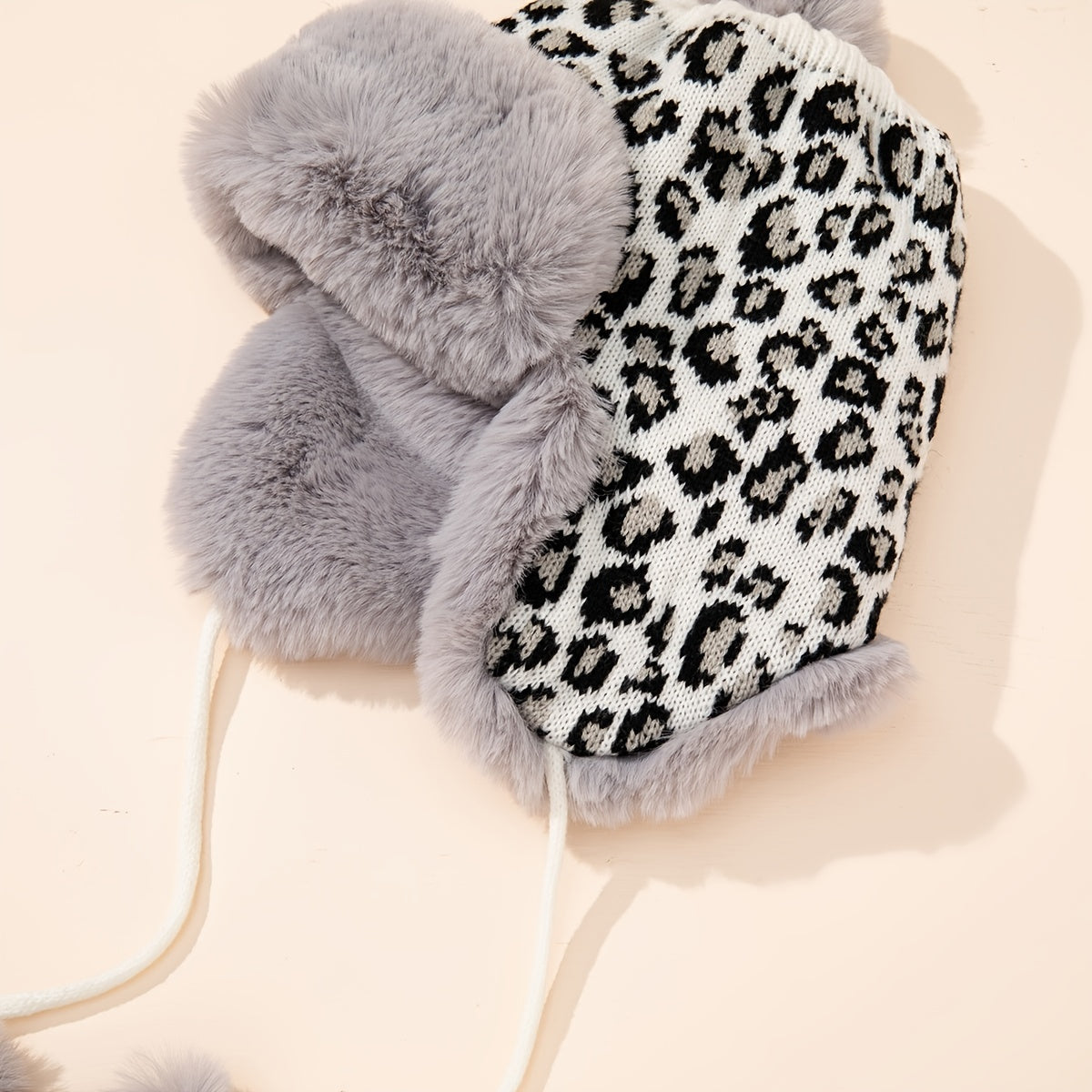 Leopard Print Fleece Lined Hat with Pom Pom