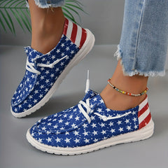 Women's Star & Striped Pattern Sneakers Casual Lace Up Outdoor Shoes