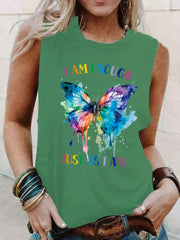 Butterfly Print Tank Top Sleeveless Crew Neck Casual Top