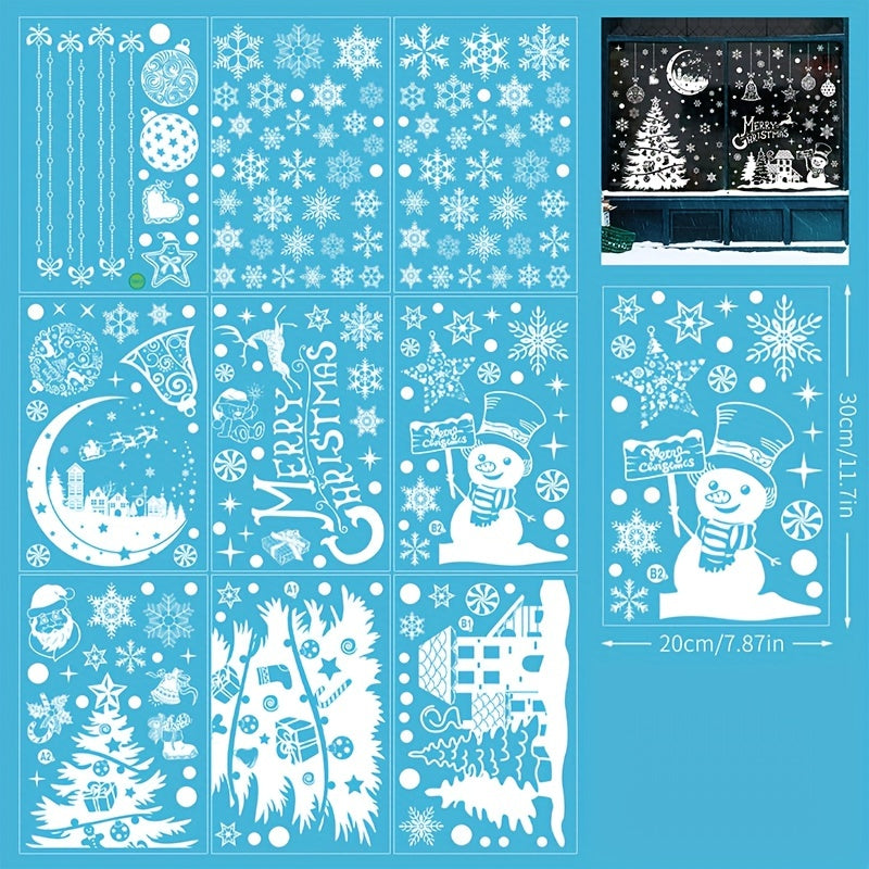 9pcs Christmas Tree Window Stickers Static Snowflake Wall Stickers