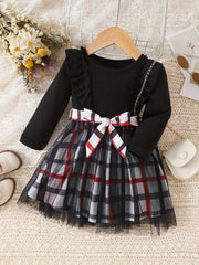 Baby Girls Plaid Patchwork Tulle Dress Princess Party Ball Gown Dress
