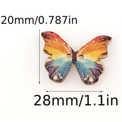 25-50pcs 2-Hole Colorful Butterfly Wooden Buttons for Sewing & Scrapbooking