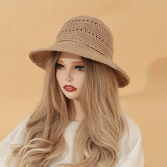 Crochet Hollow Out Bucket Hat Summer Sunscreen Fisherman Cap for Women