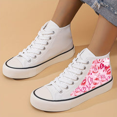 Heart & Lips Print High Top Canvas Sneakers
