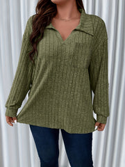 Casual Sweater Solid Ribbed Knit Long Sleeve Pullover