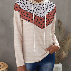 Leopard Polka Dot Print Drawstring Hoodie Sweatshirt