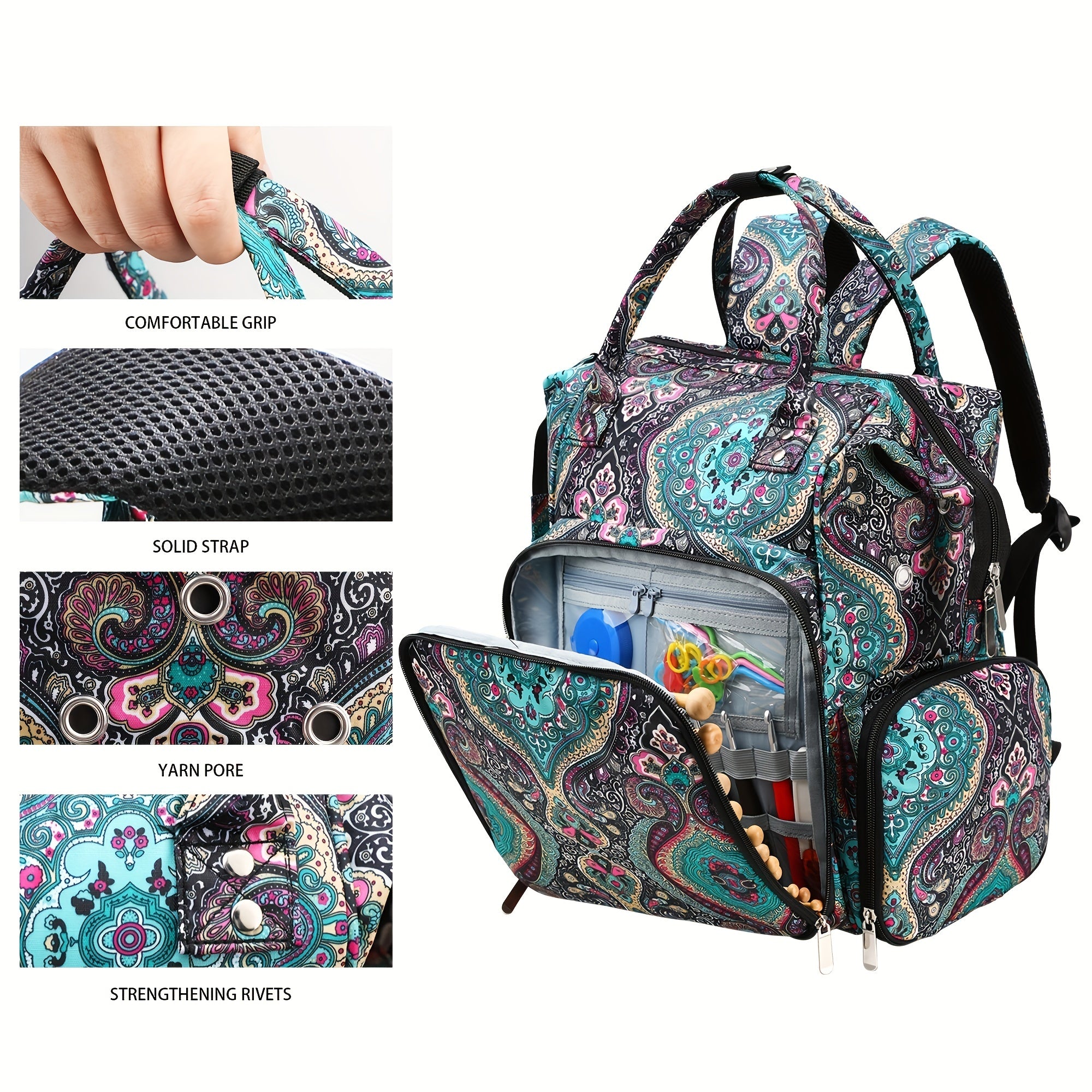Boho Style Yarn Bag Portable Mommy Bag USB Charging Port