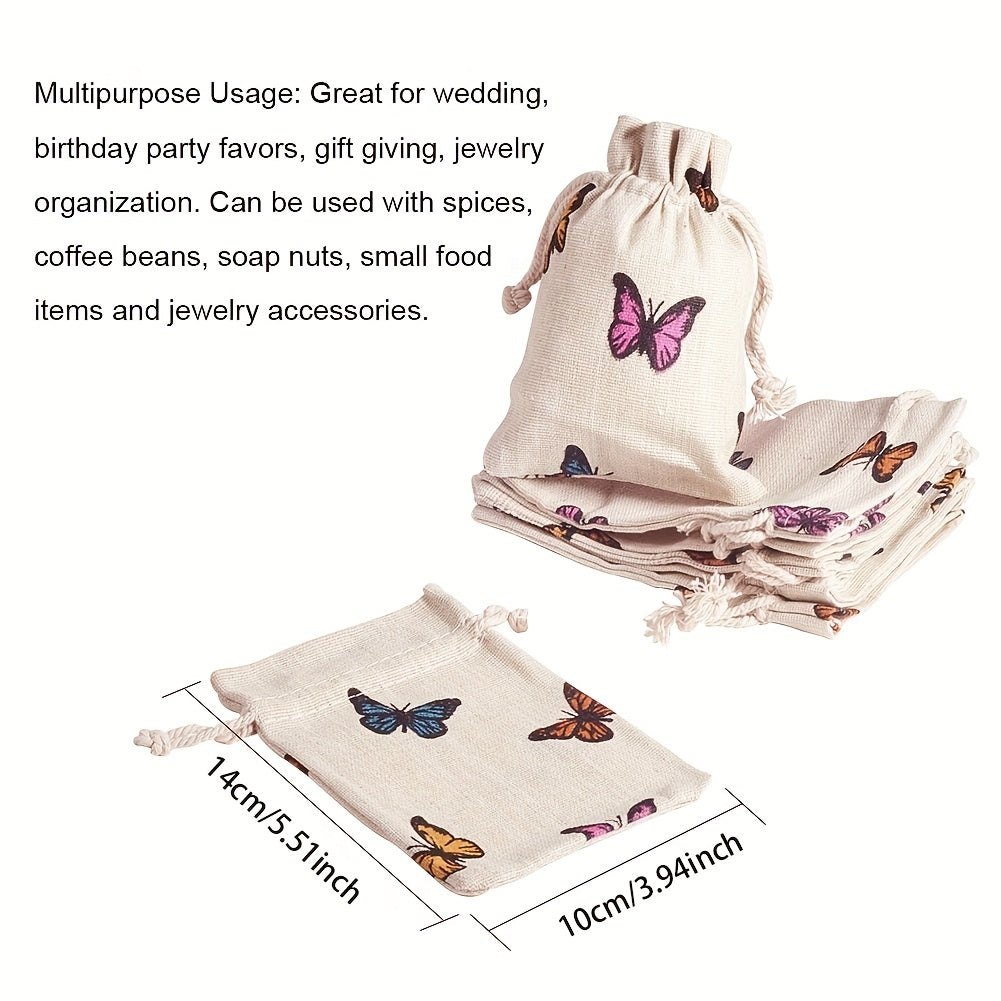50pcs Poly Polyester Drawstring Gift Bags Butterfly Print 14x10cm
