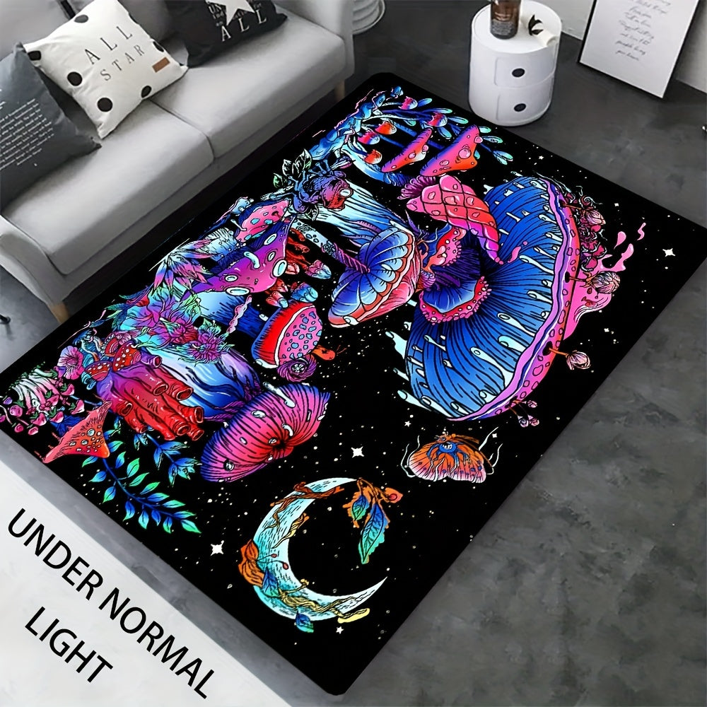 Magic Mushroom UV Light Flannel Rug Large Non Slip Mat for Bedroom Living Room