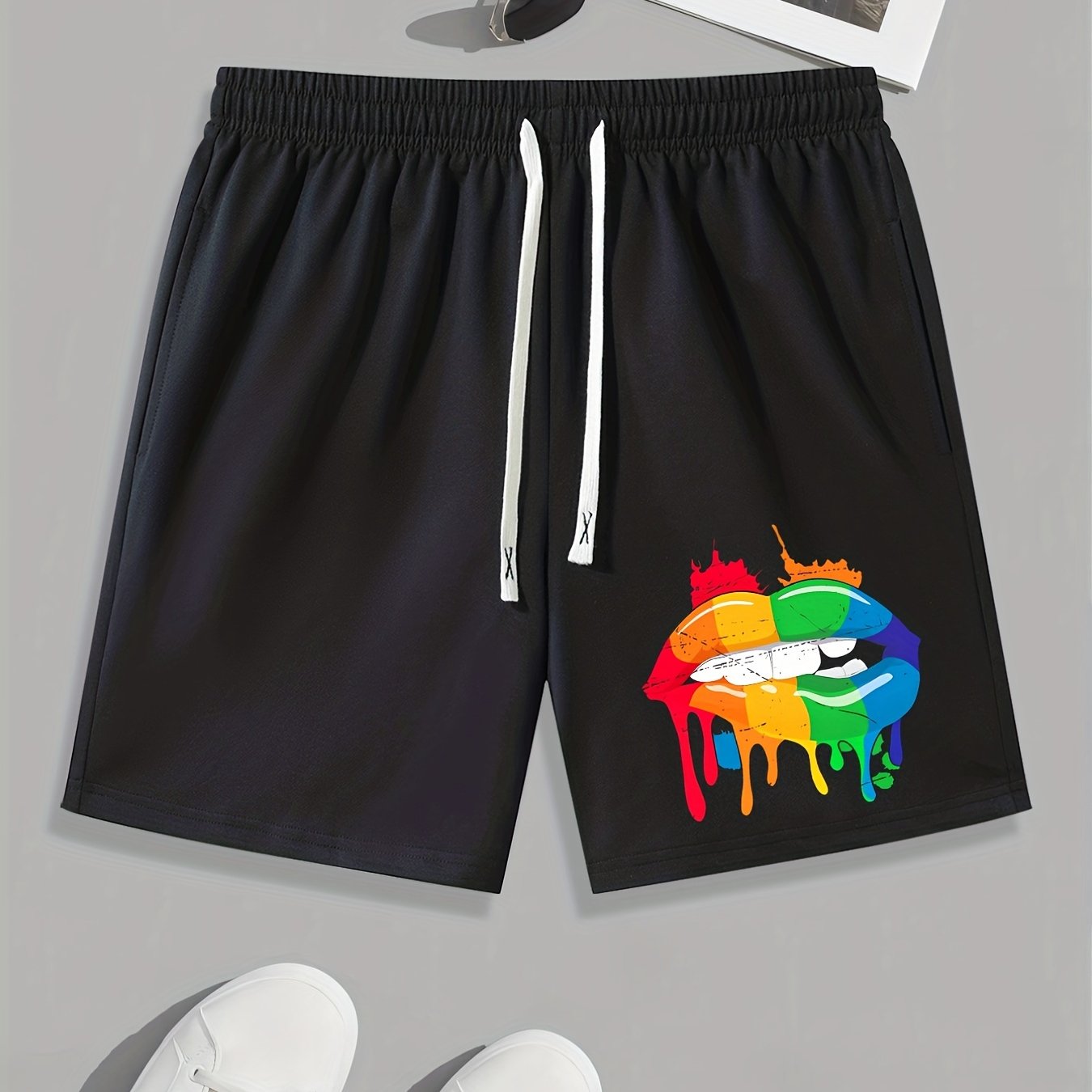Pride Month Mouth Pattern Comfy Shorts Men's Casual Elastic Waist