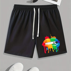 Pride Month Mouth Pattern Comfy Shorts Men's Casual Elastic Waist